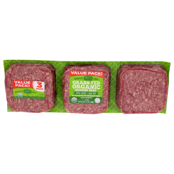 Goodness Grazecious Organic Grass-Fed 85% Lean Fresh Ground Beef Value Pack