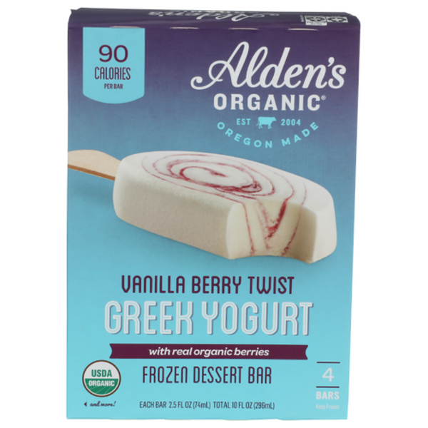 Alden's Organic Organic Vanilla Berry Twist Greek Yogurt Bars 4 Pack
