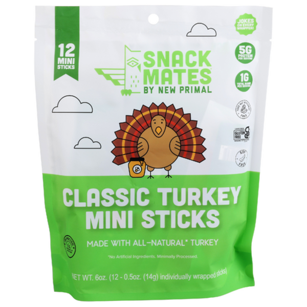 The New Primal Classic Turkey Snack Mates Mini Sticks 12 Pack