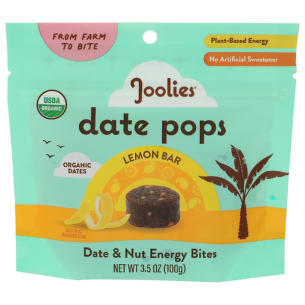 Joolies Organic Lemon Bar Date Pops Date & Nut Energy Bites