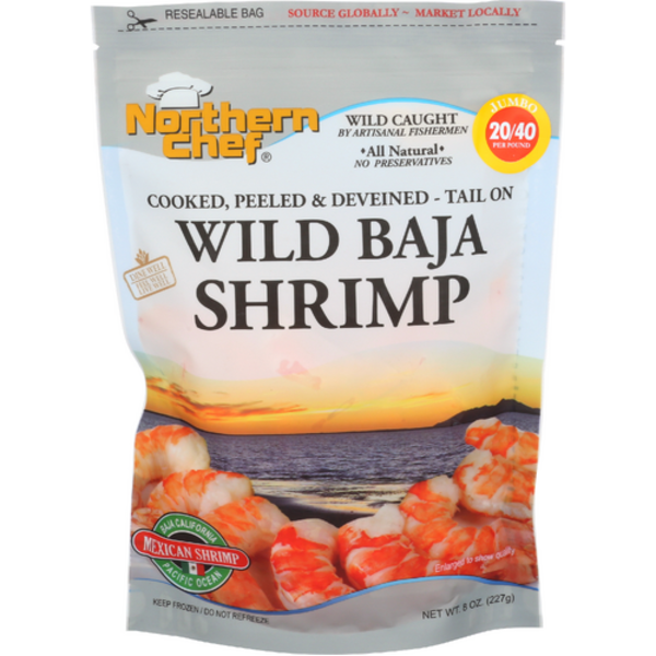 Northern Chef 20/40 Ct Wild Baja Peeled & Deveined Tail On Frozen Cooked Shrimp