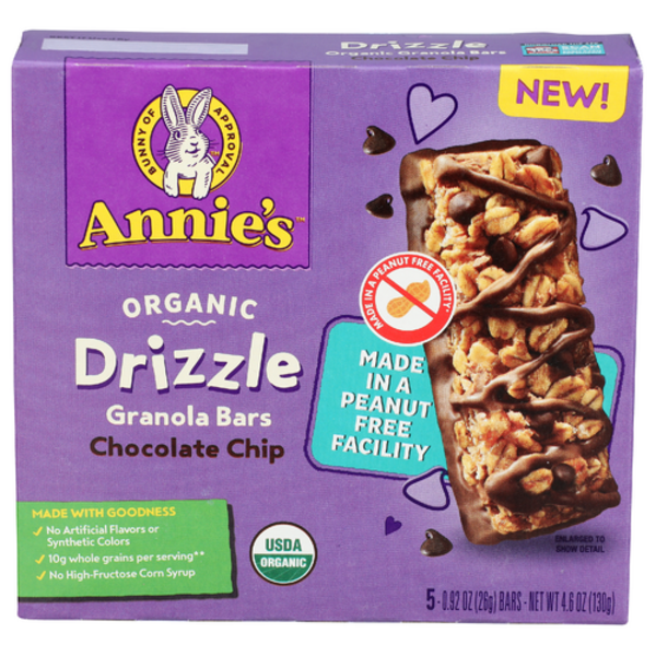 Annie's Homegrown Organic Chocolate Chip Drizzle Granola Bars, 5 Pack
