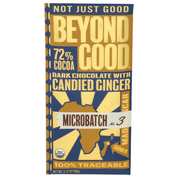 Beyond Good By Madecasse Organic 72% Cocoa Candied Ginger Dark Chocolate Bar Microbatch No. 3