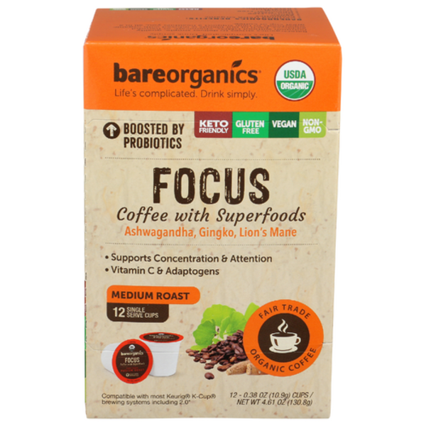 Bare Organics Focus Medium Roast Coffee K-Cups 12 Pack